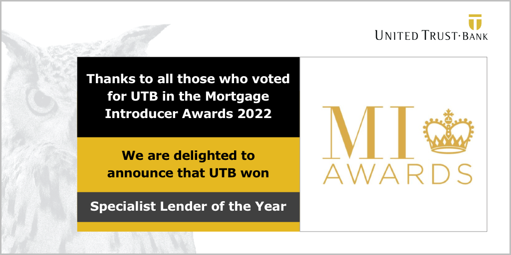 United Trust Bank named ‘Specialist Lender of the Year’ at the Mortgage Introducer Awards 2022